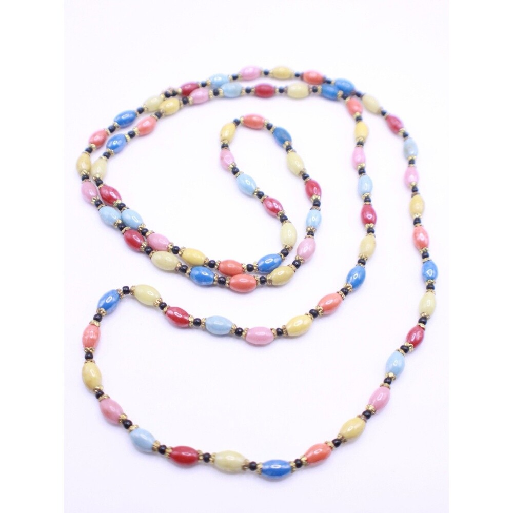 Vintage Czech glass Long Harlequin necklace No Clasp 50”